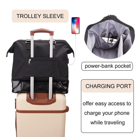 MINKARS Weekender Bag with Shoe Compartment, Personal Item 20 Inch, Black - Picture 5 of 10